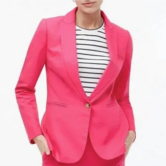 J Crew Linen-blend Cotton One-Button Blazer